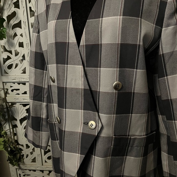 VINTAGE EXECUTIVE COLLECTION BLACK & GREY PLAID LONG SLEEVE JACKET BLAZER - Picture 3 of 11